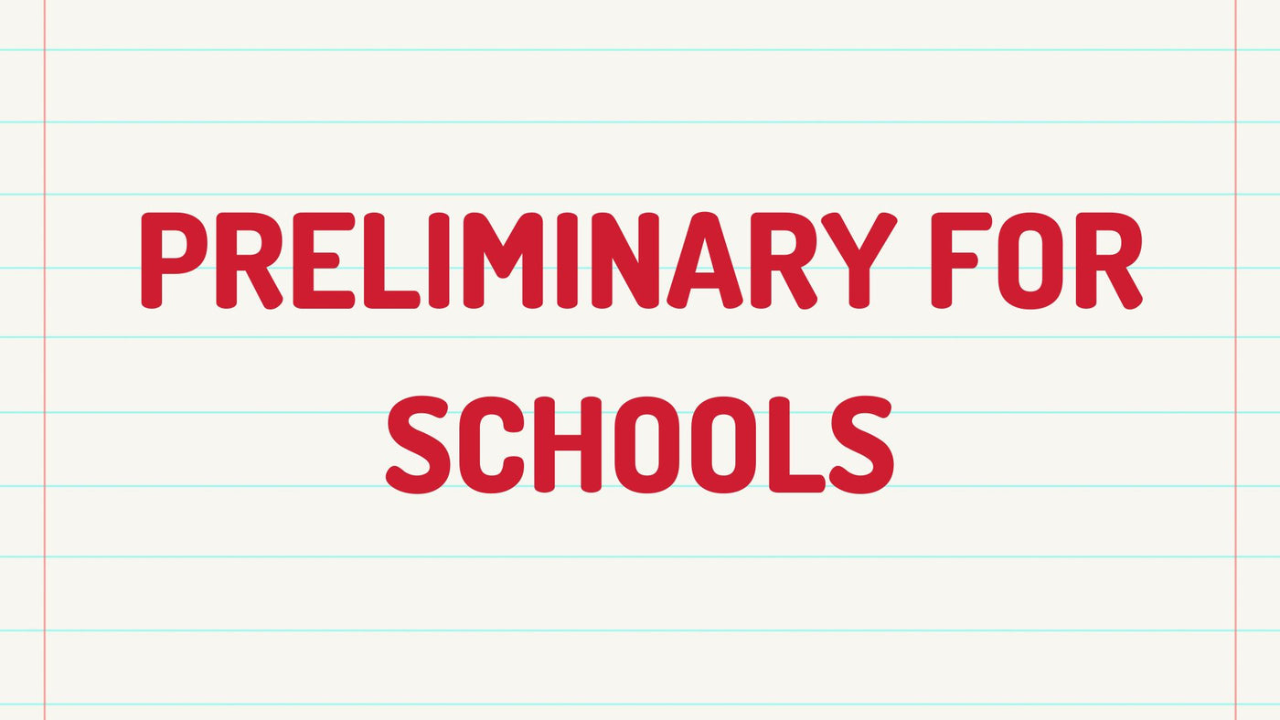 Pagina quaderno a righe con scritto "Preliminary for schools"